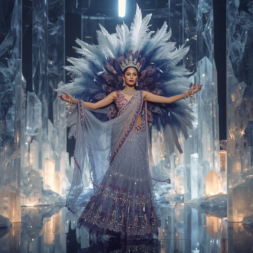 Giant Feather Nebula Crown Saree with Celestial Crystal Empire | Prompt Seen Girl Photo Editing Chatgpt Aesthetic