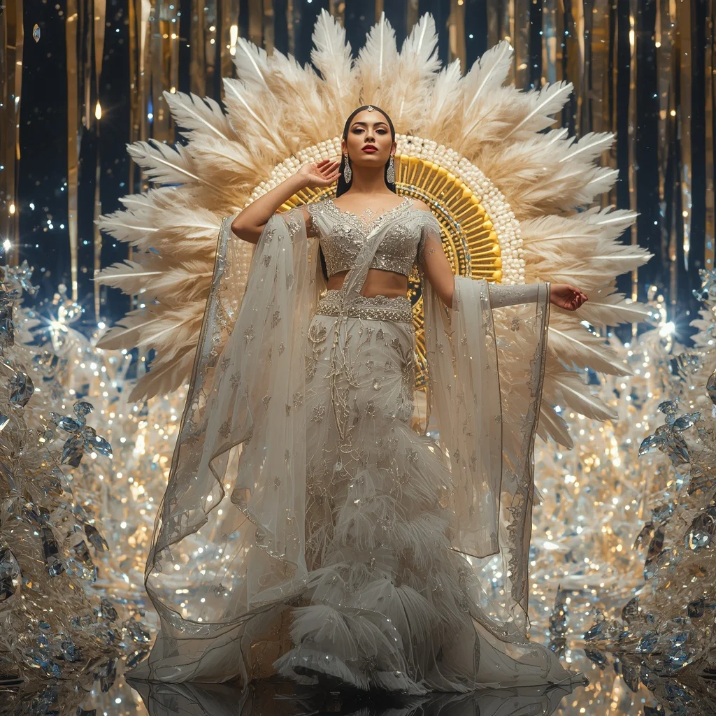 Giant Feather Solar Throne Saree with Celestial Diamond Kingdom | Prompt Ai For Girl Instagram