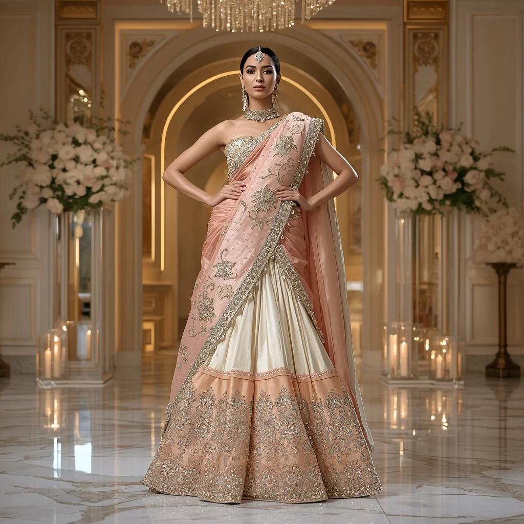 Giant Floral Jewel Throne Saree with Luxury Garden Ballroom | Ultra Realistic Ai Prompt