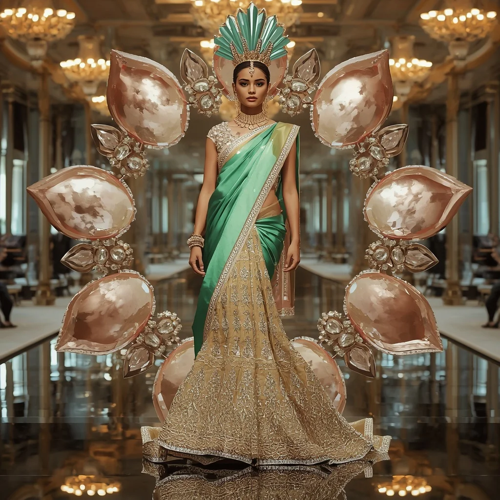 Giant Jewel Lotus Halo Saree with Maharani Celestial Reflection Palace | Attitude Ai Prompt