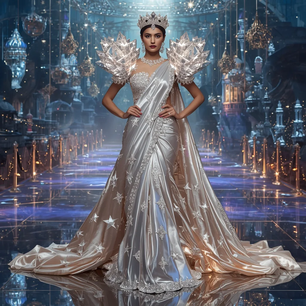 Giant Luxury Crystal Floating Star Palace Saree with Celestial Diamond Kingdom | New Instagram Trend Prompt For Girl Attitude