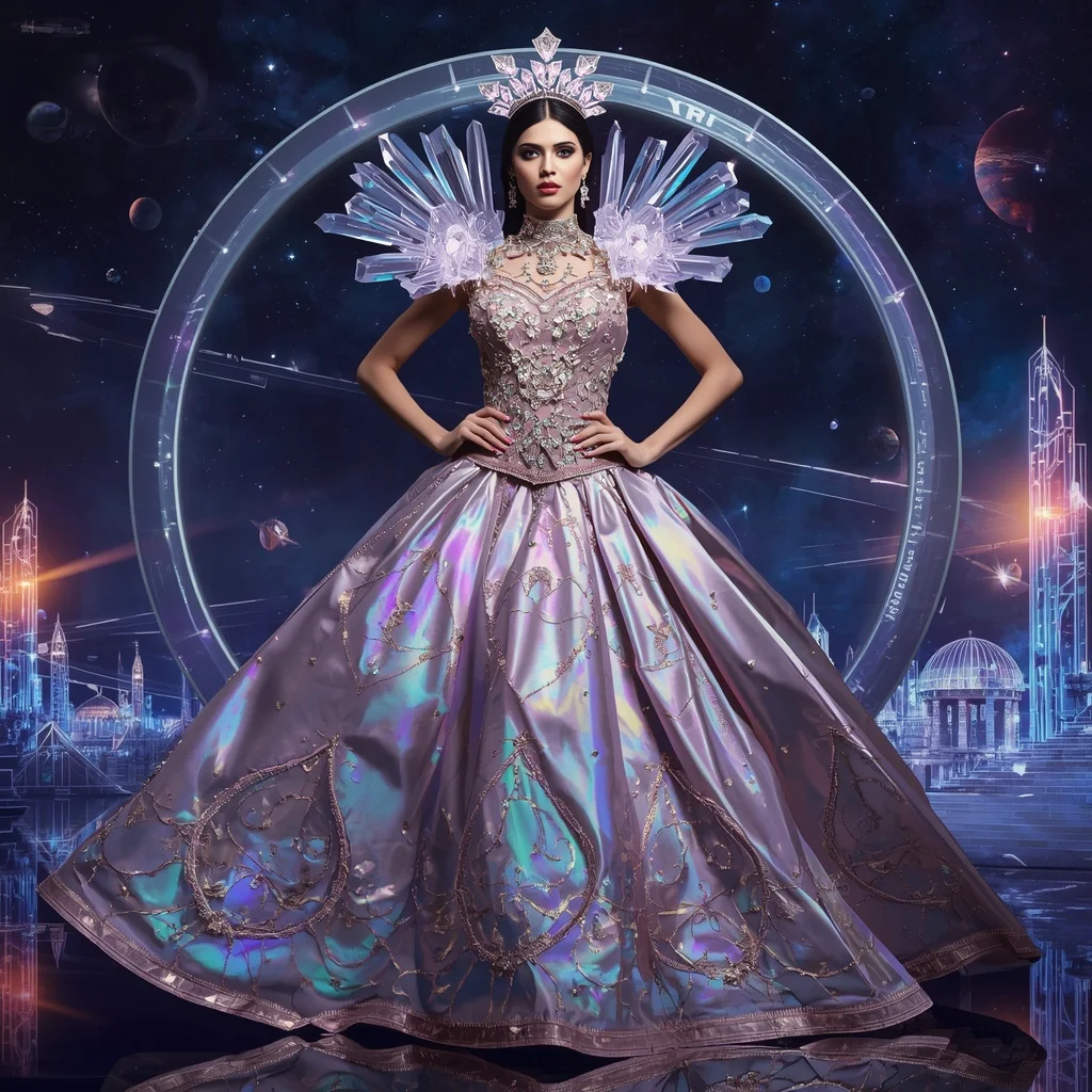 Giant Luxury Crystal Gravity Ring Saree with Cosmic Orbit Capital | Fashion Ai Prompt