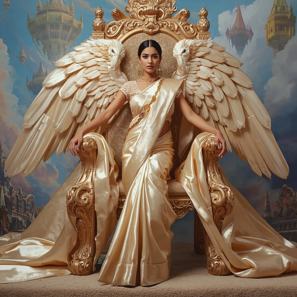 Giant Luxury Crystal Griffin Throne Saree with Celestial Sky Empire | Ai Video Generator Prompt