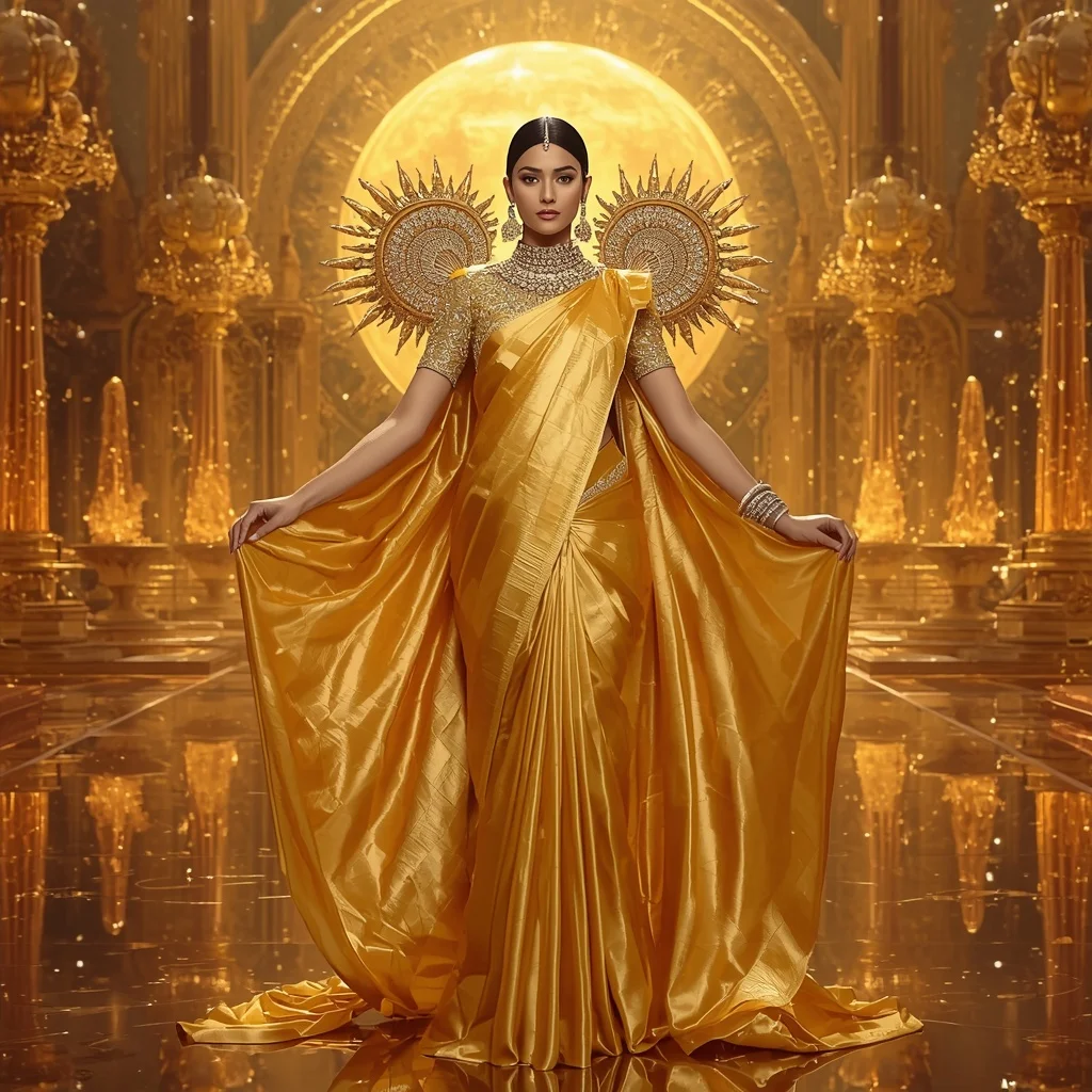 Giant Luxury Crystal Sun Palace Saree with Golden Reflection Realm | Trending Prompts For Instagram For Girl