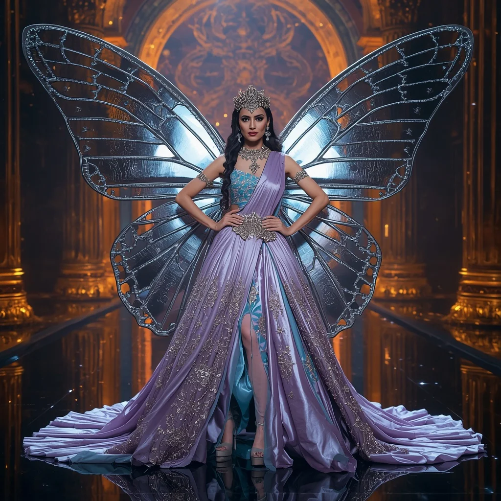 Giant Metallic Butterfly Armor Saree with Cyber Royal Fire Universe | Ai Art Prompt
