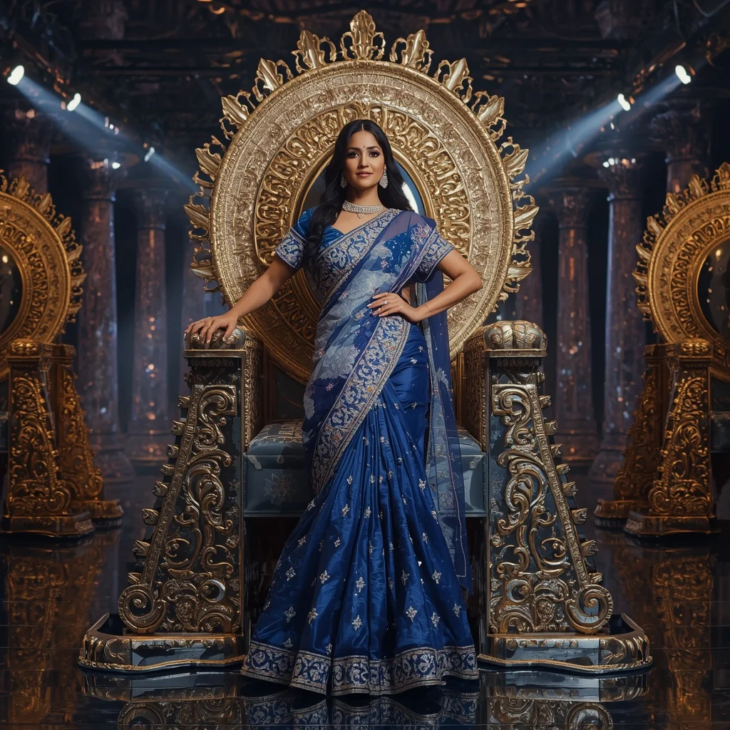 Giant Mirror Galaxy Throne Saree with Festival Cosmic Palace | Cute Girl Ai Prompt