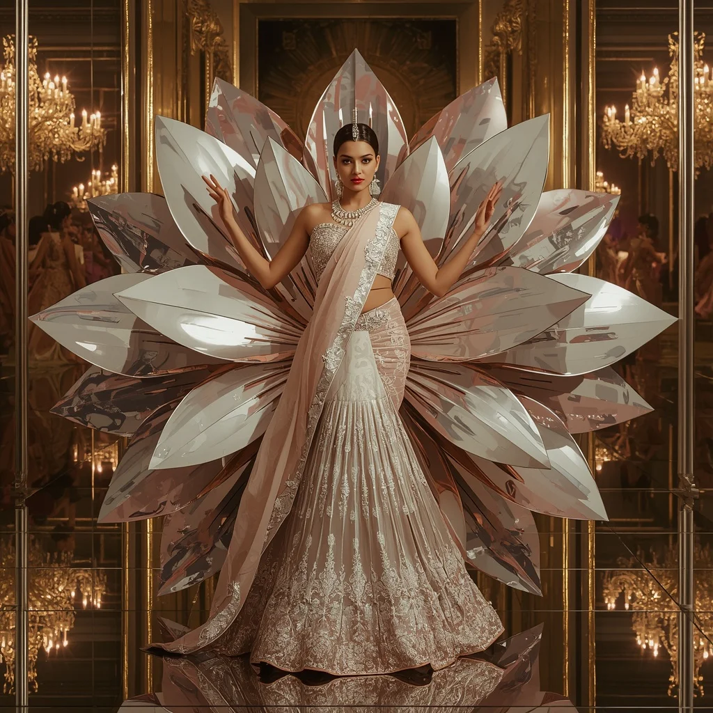 Giant Mirror Lotus Saree with Divine Celebration Reflection Palace | Punjabi Kudi Ai Prompt