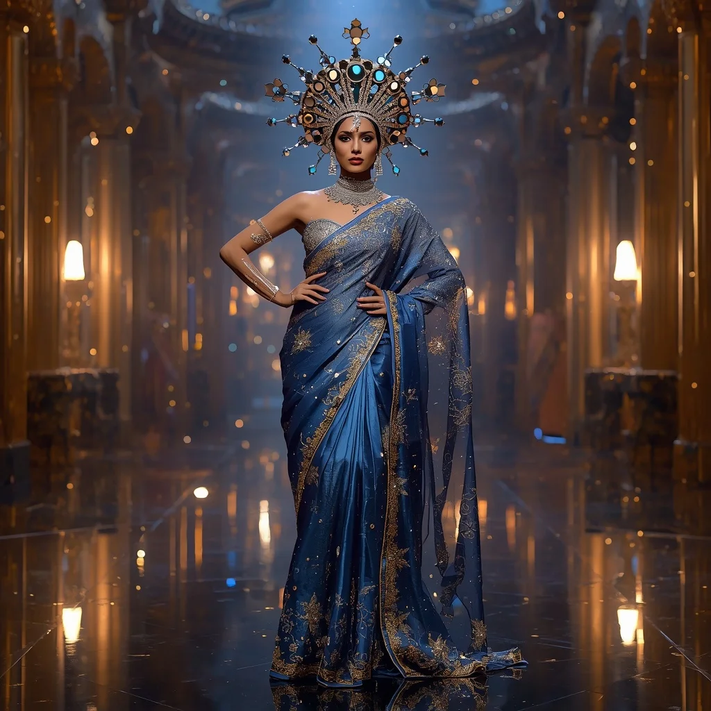 Giant Mirror Supernova Crown Saree with Festival Cosmic Citadel | New Instagram Trend Prompt For Girl And Boy Aesthetic