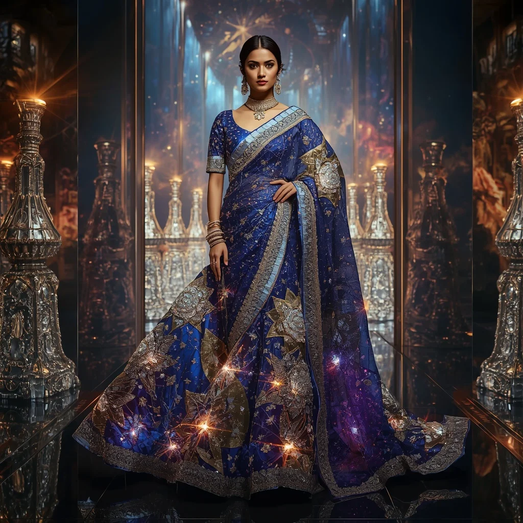 Giant Mirror Supernova Fortress Saree with Festival Cosmic Empire | Viral Instagram Ai Prompt