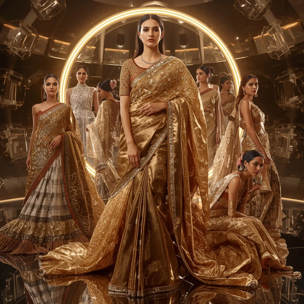 Golden Eclipse Royal Saree with Floating Halo Crystal Orbit Palace | Ai Image Prompt