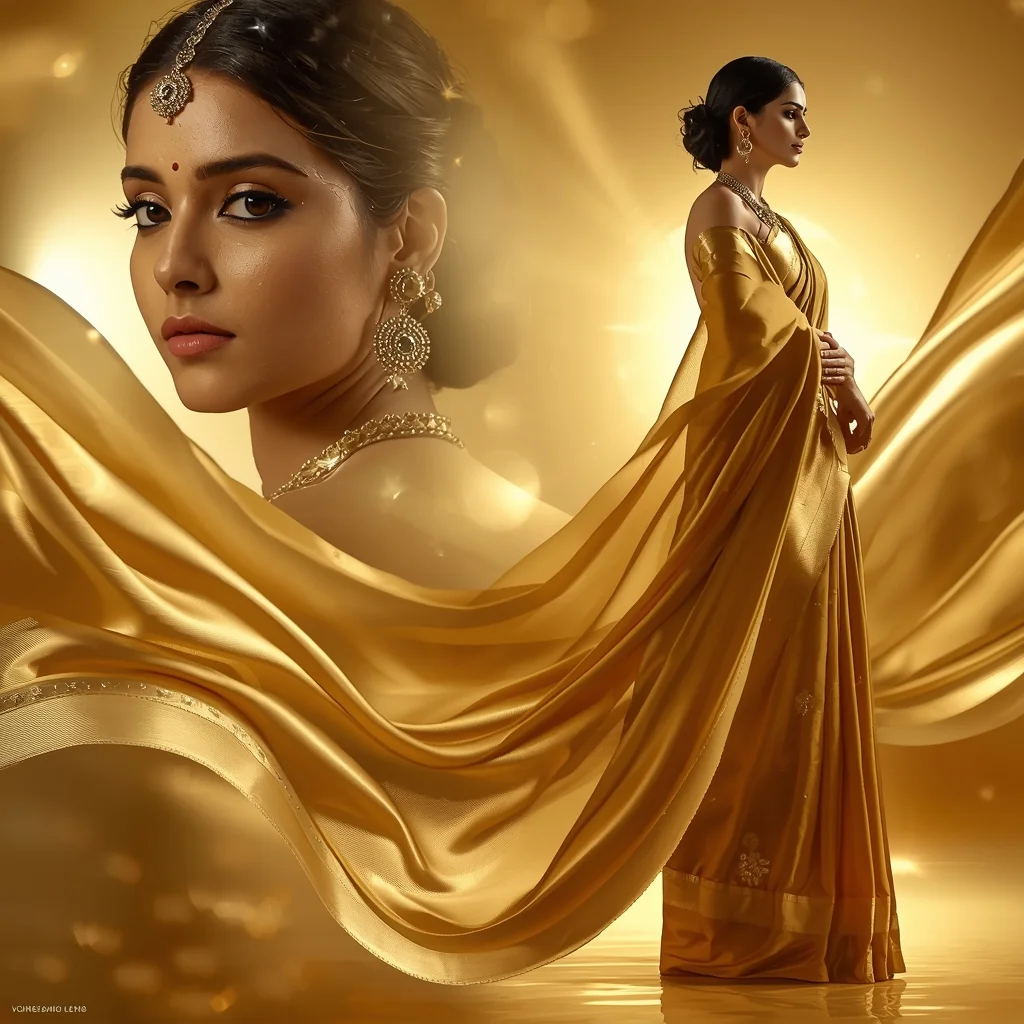Golden Silk Aura Floating Saree Motion Collage | New Ai Prompt Girl Instagram