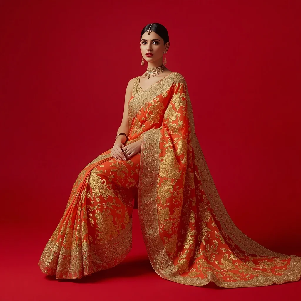 Heavy 3D Plasma-Etched Gold Filigree Festival Saree Look AI Text Prompt | Chatgpt Prompt