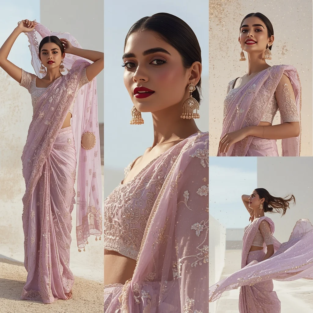 Heavy Designer Festive Fancy Saree Champagne Gold Dust | Bridal Ai Prompt