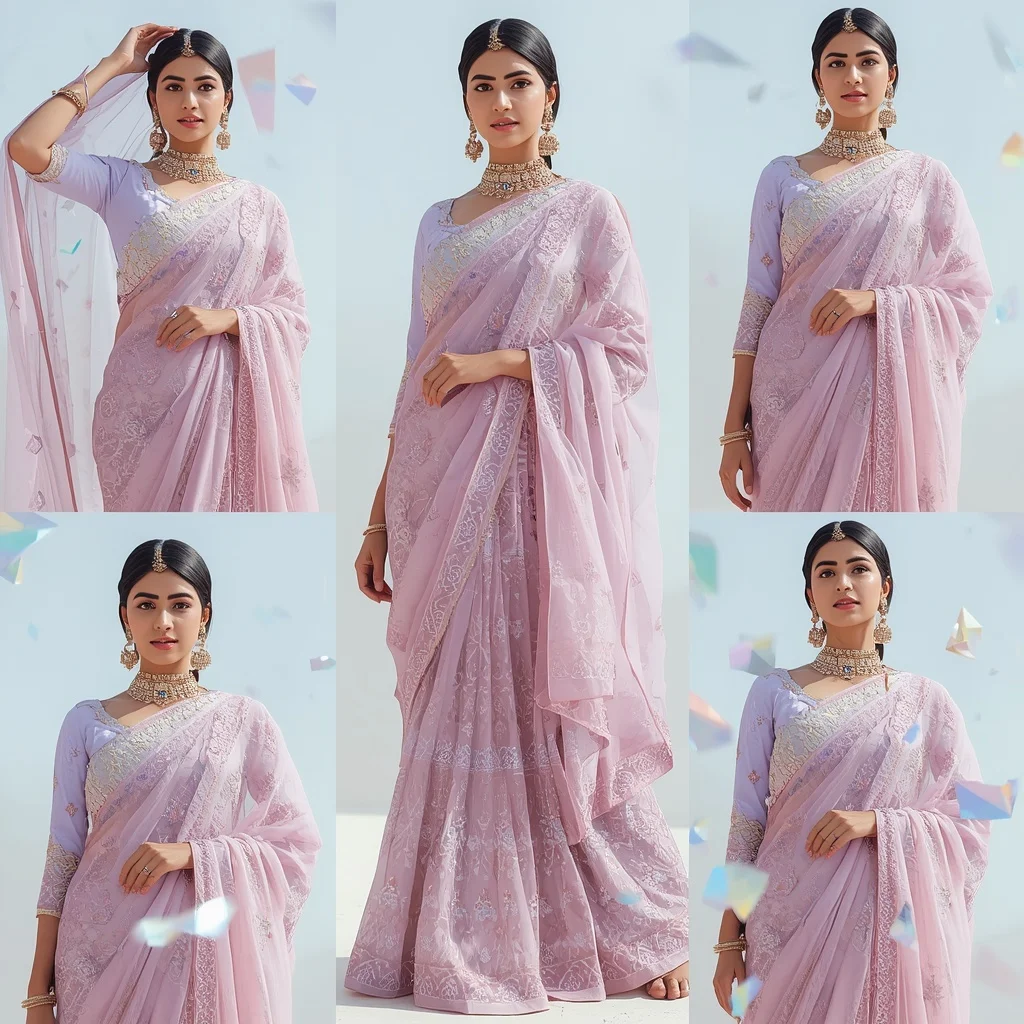 Heavy Designer Festive Pastel Saree With Holographic Prisms | Editing Prompt Girl