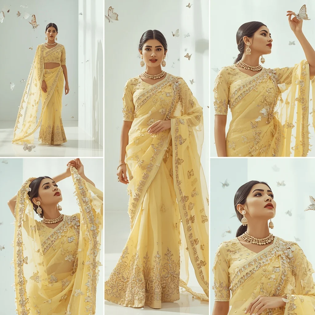 Heavy Designer Festive Saree Look Crystal Butterflies | Gemini Ai Prompt For Instagram