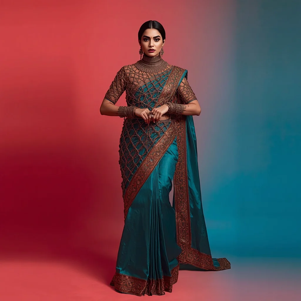 Heavy Oxidized Copper Sculptural Wire Wrapped Saree Look | Attitude Ai Prompt