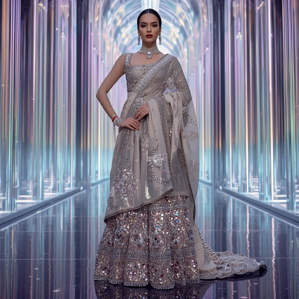 Holographic Diamond Royale Saree with Infinity Prism Crystal Cathedral | Prompt Seen Trending Girl 2026
