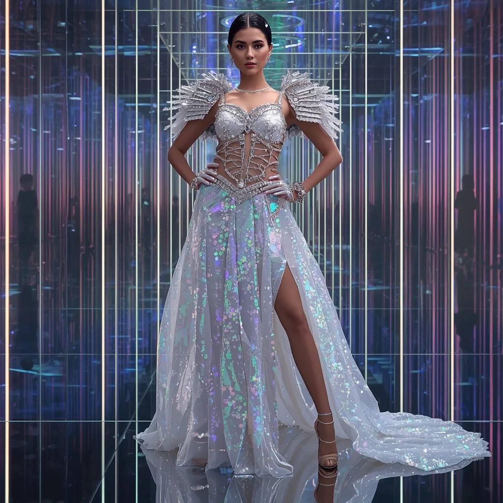 Holographic Diamond Royale Saree with Infinity Prism Reflection Chamber | Instagram Profile Pic Ai Prompt