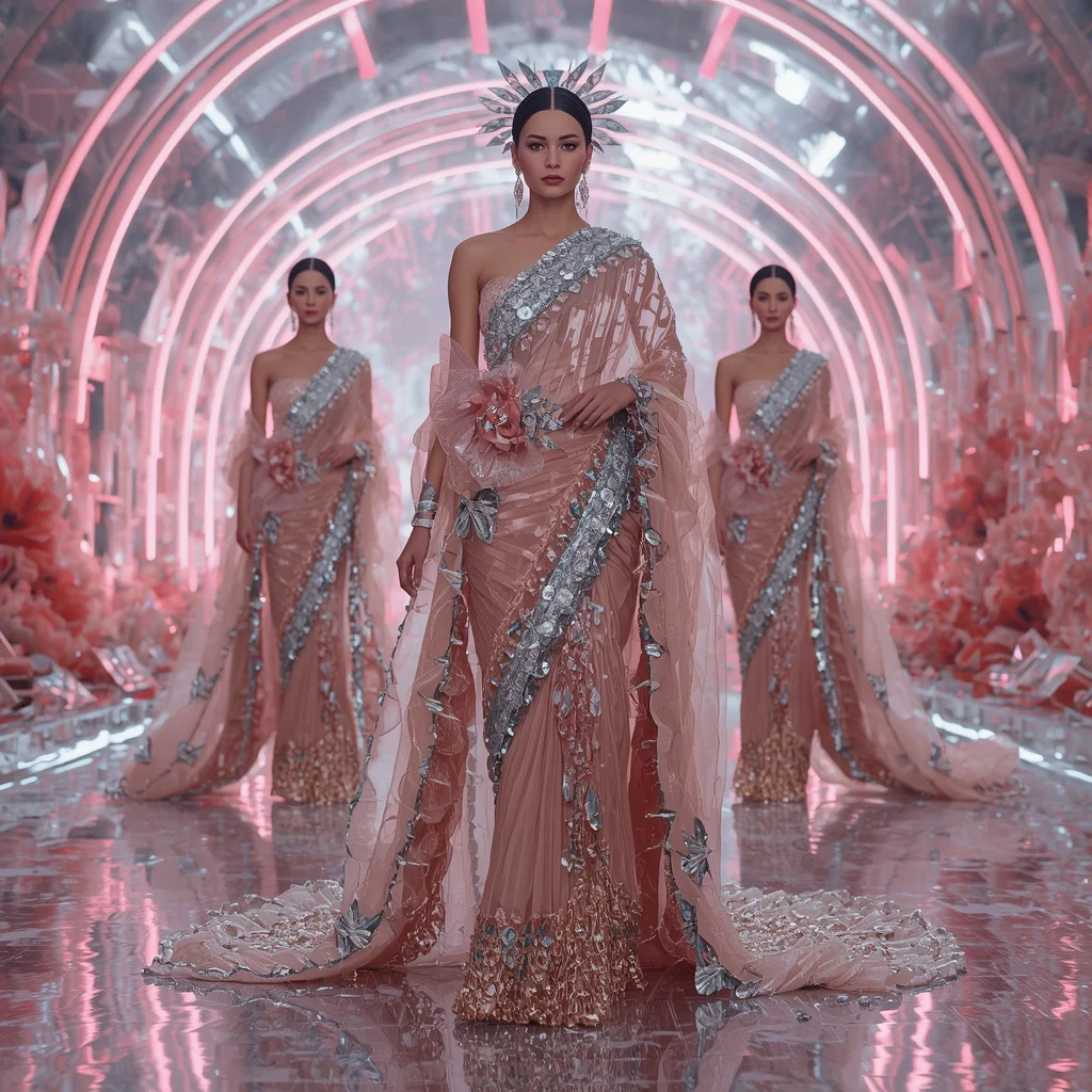 Holographic Lotus Flame Saree with Infinity Bloom Crystal Sanctuary | Attitude Ai Prompt