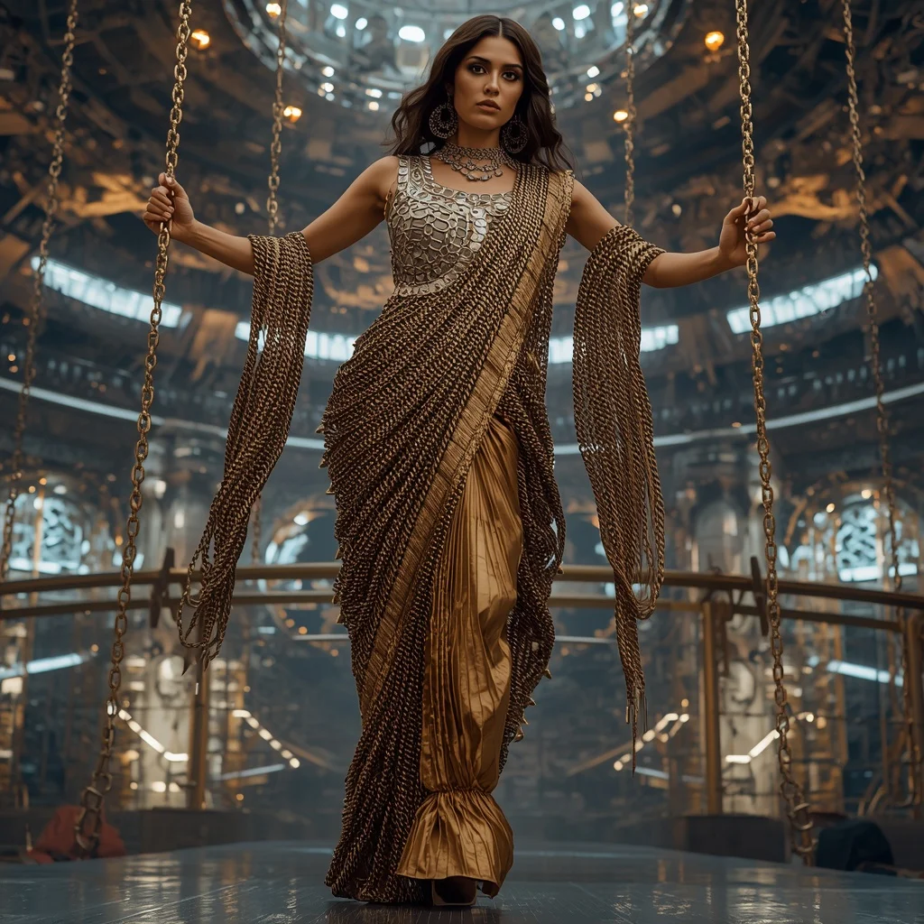 Infinite Chain Alloy Saree with Orbital Machine Cathedral | Trending Prompts For Instagram For Girl