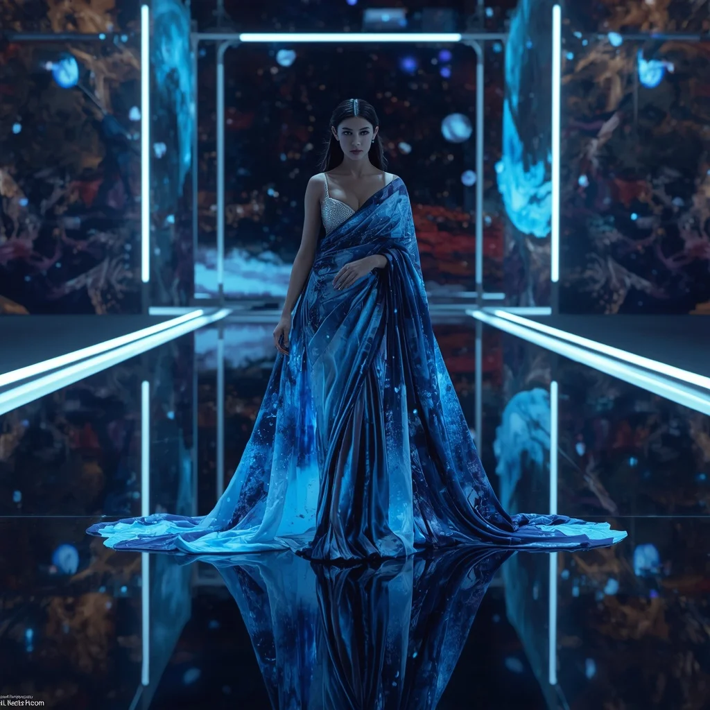 Infinite Horizon Liquid Saree with Space Reflection Floor | New Instagram Trend Prompt For Girl Copy And Paste