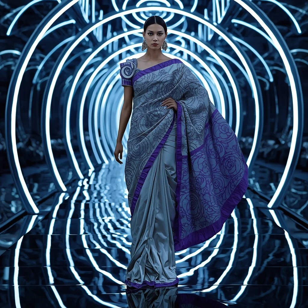 Infinite Mirror Spiral Saree with Recursive Light Tunnel | Viral Ai Image Prompt
