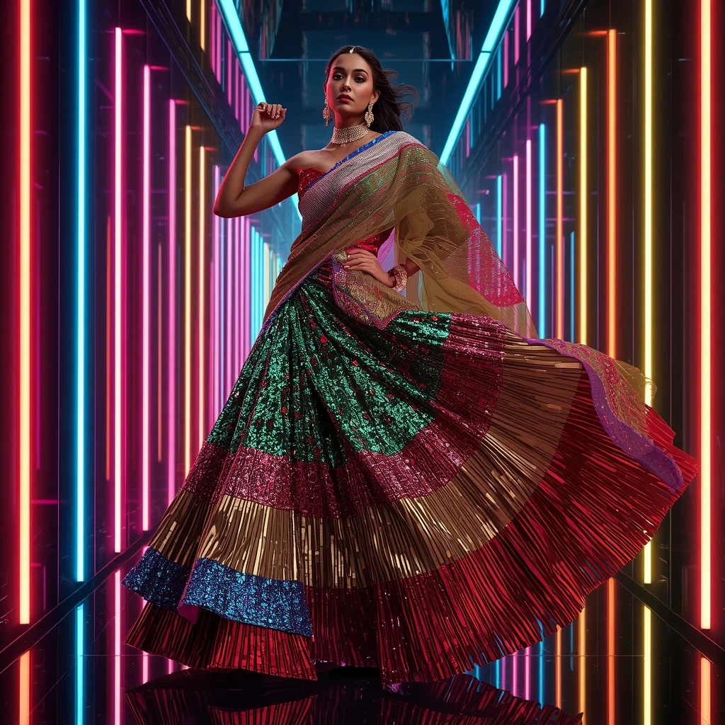 Infinity Royale Celestial Eclipse Saree with Dynamic Neon Skyline Dimensions