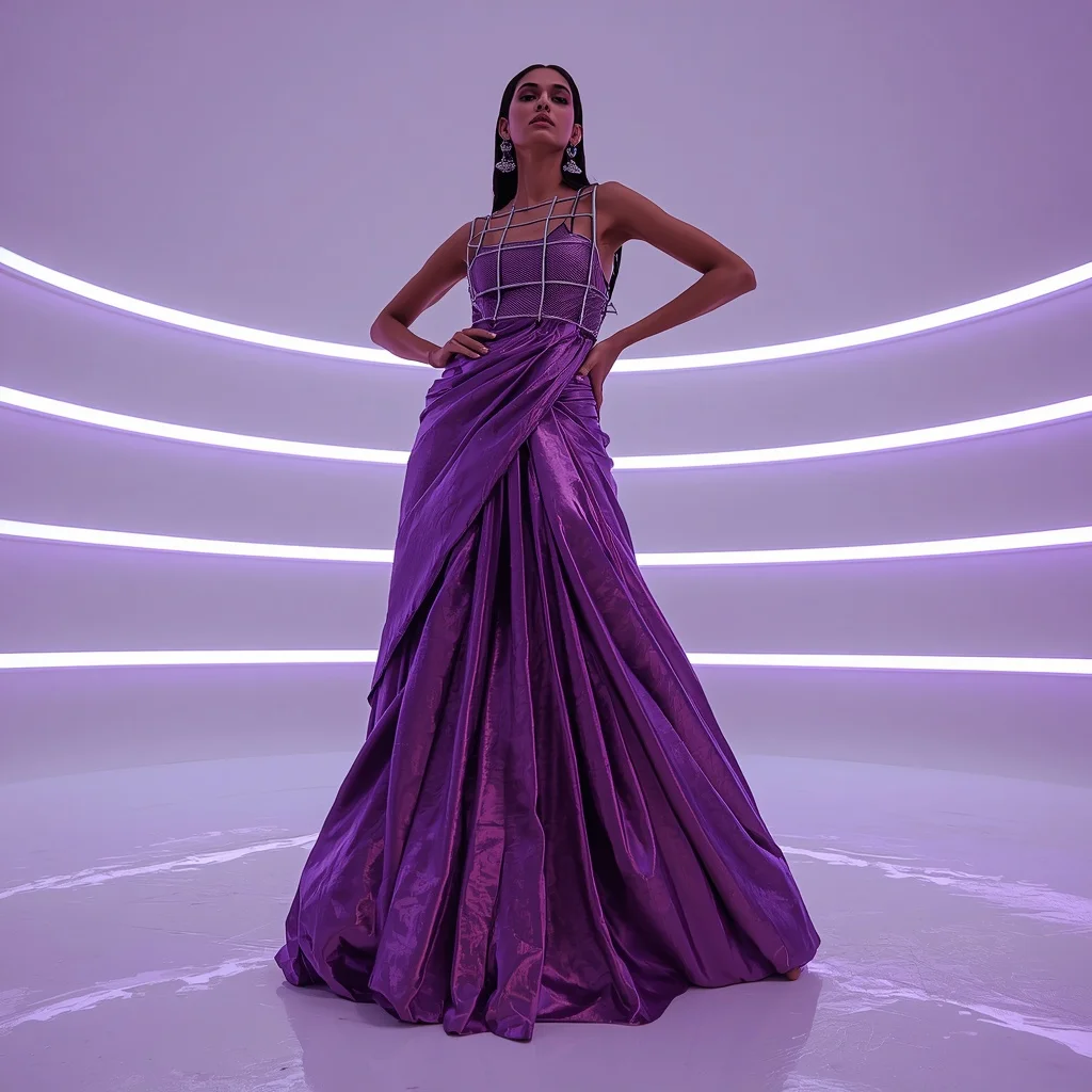 Iridescent Amethyst and Chrome Cage Saree with Clean Quantum Dome | Best Prompt Ai For Girl