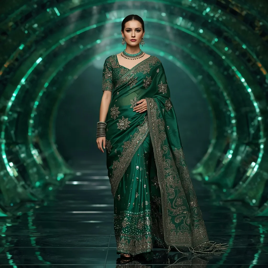 Jade Dragon Emperor Saree with Emerald Crystal Infinity Vault | Anime Ai Prompt