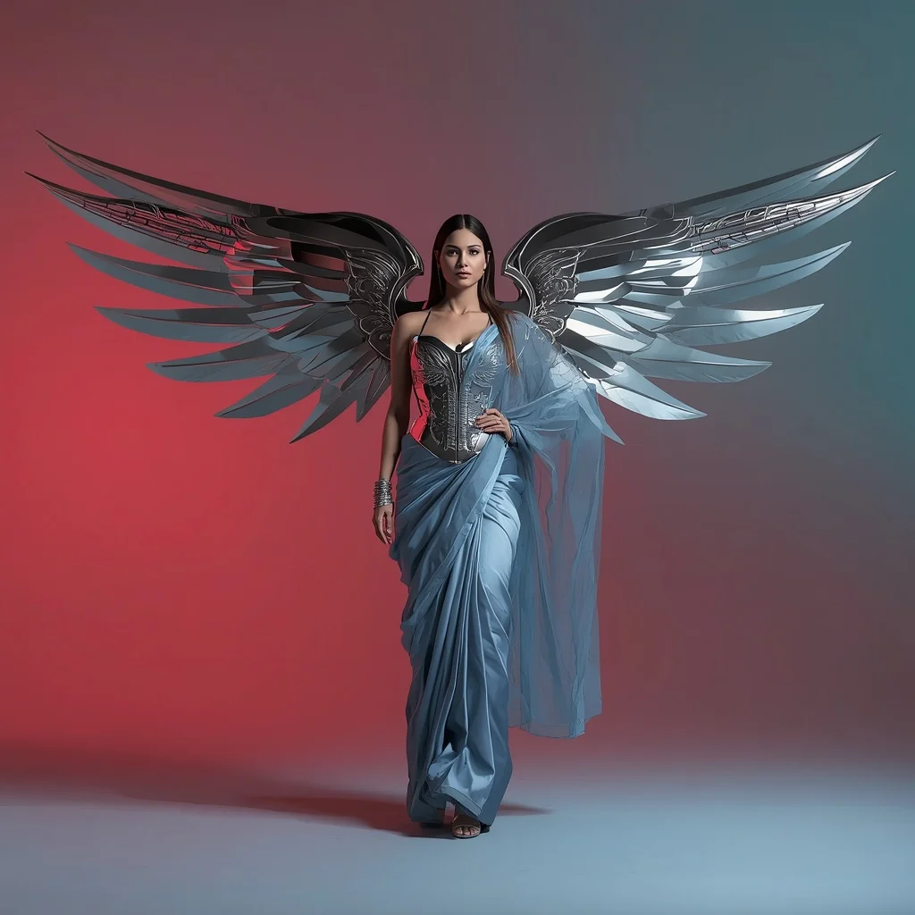 Kinetic Metallic Wing Heavy Silk Saree Advance Design | Prompt For Traditional Look For Girl ChatGPT
