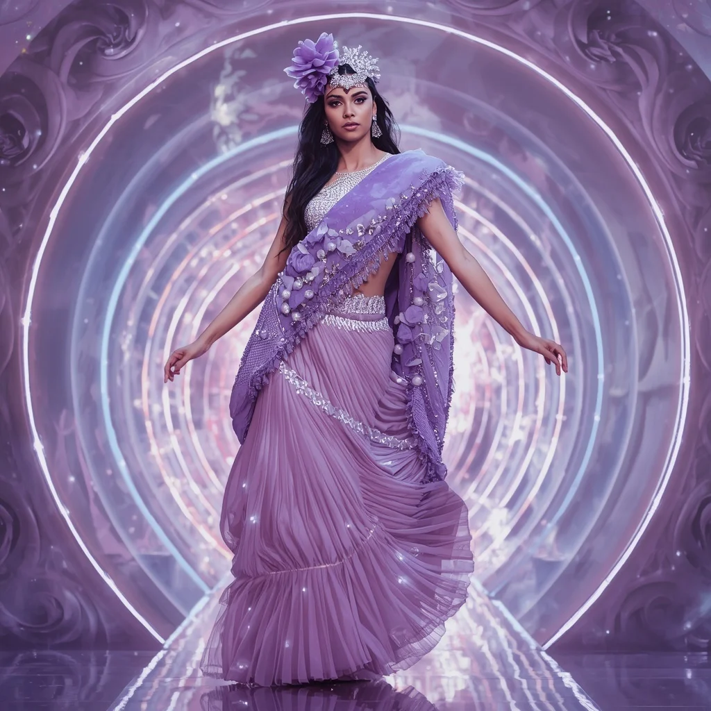 Lilac Aurora Fantasy Saree with Velvet Bloom Infinity Sanctuary | Instagram Aesthetic Ai Prompt