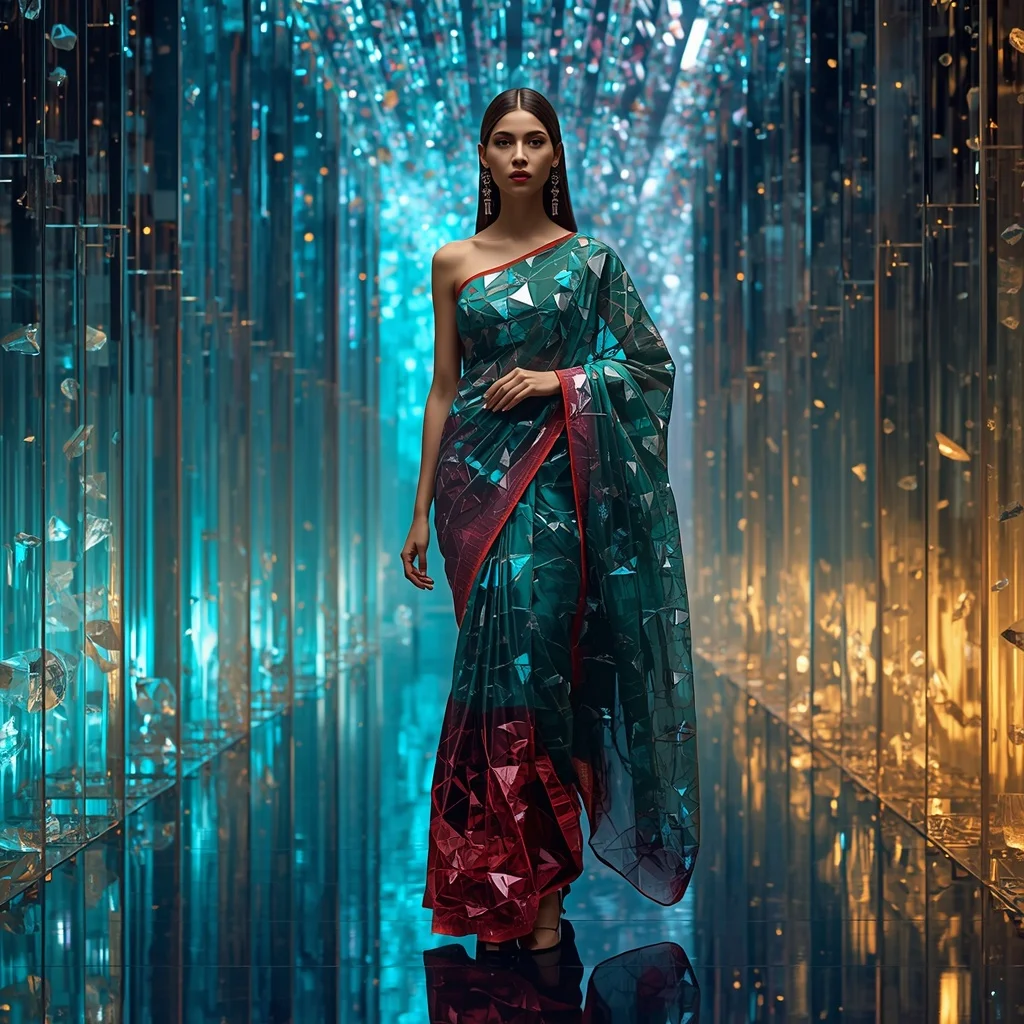 Living Crystal Fabric Saree with Self-Assembling Gem Architecture | Instagram Aesthetic Ai Prompt