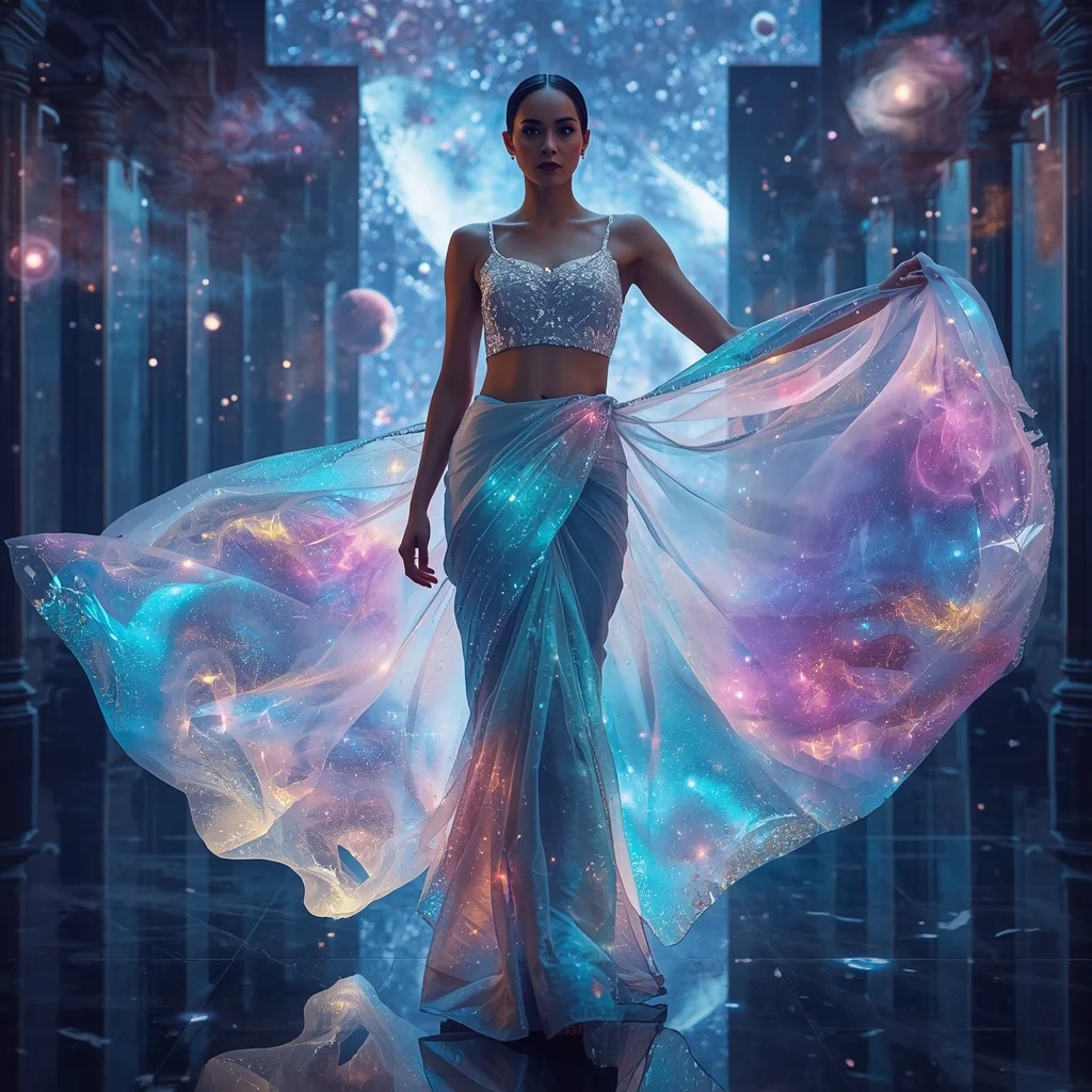 Living Light Universe Saree with Conscious Cosmic Fabric | Modern Design Ai Prompt