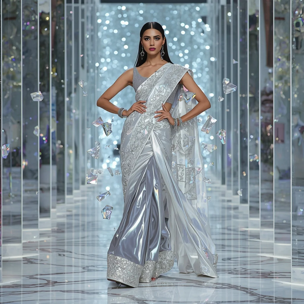 Luxury Floating Prism Saree with Holographic Infinity Chamber | Instagram Carousel Ai Prompt