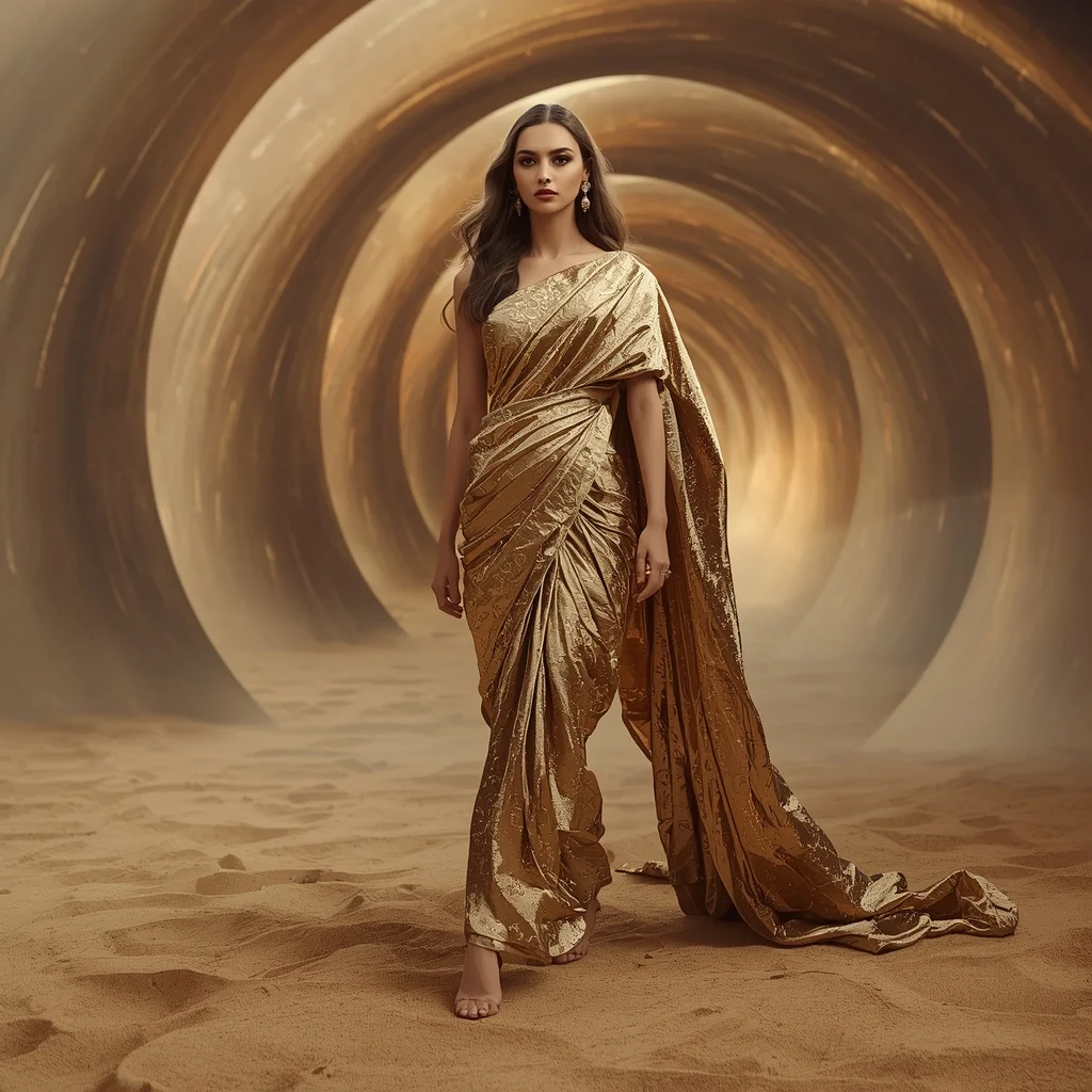 Magnetic Sand Alloy Saree with Desert Gravity Spiral Field | Secret Ai Prompt