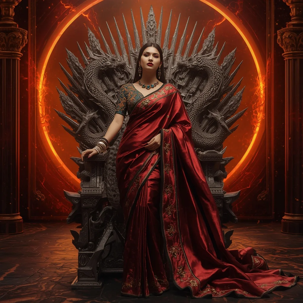 Metallic Dragon Eclipse Throne Saree with Inferno Galaxy Empire | Gym Influencer Ai Prompt