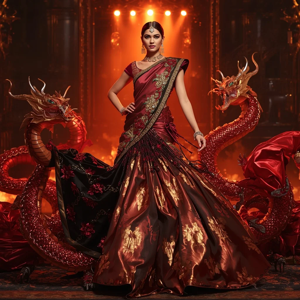 Metallic Dragon Infinity Fortress Saree with Inferno Crown Palace | ChatGPT Photo Editing Prompts Trending Instagram For Girl