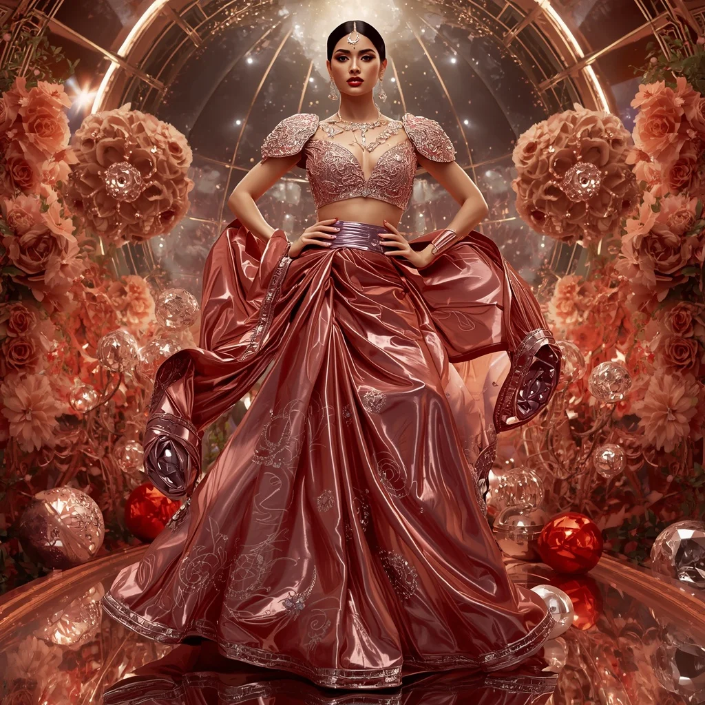 Metallic Rose Diamond Galaxy Saree with Floral Royal Empire | Instagram Story Ai Prompt