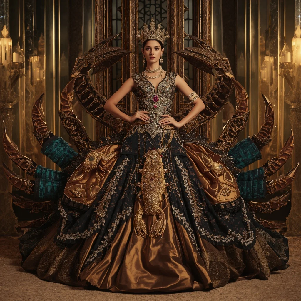 Metallic Royal Scorpion Queen Saree with Desert Crystal Empire | Gemini Ai Prompt Copy Paste