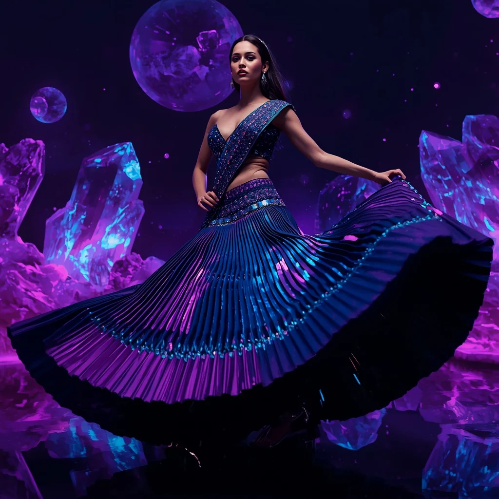 Midnight Aurora Eclipse Saree with Floating Crystal Orbit Universes | Prompt For Gemini AI Girl