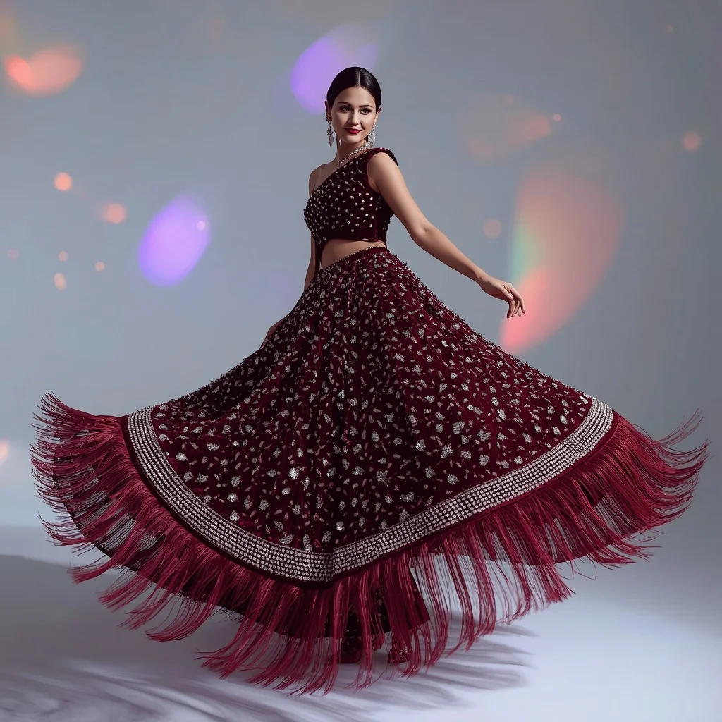 Midnight Burgundy Velvet Saree with Massive Crystal Fringe Overload | ChatGPT Photo Editing Prompts Trending Instagram For Girl