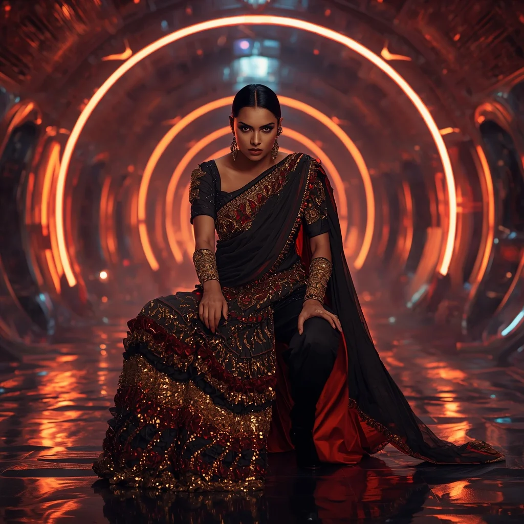 Midnight Inferno Crystal Saree with RGB Orbit Citadel