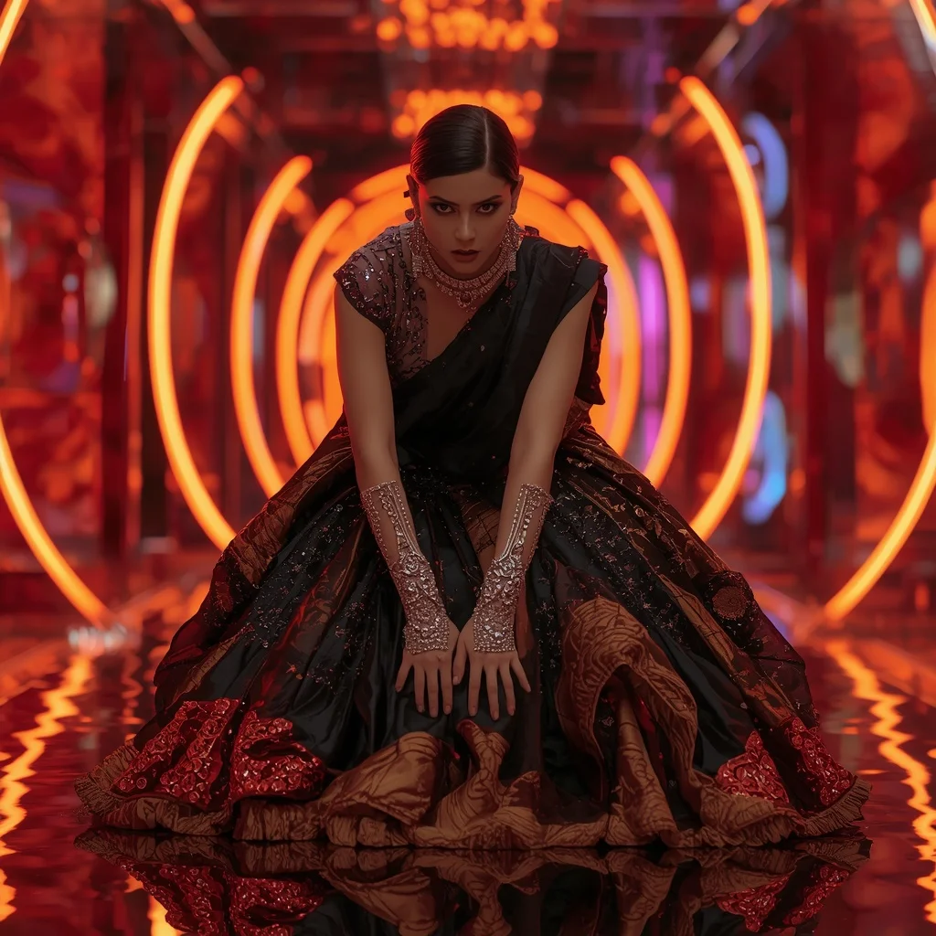 Midnight Thunder Crystal Saree with RGB Orbit Palace | New Instagram Trend Prompt For Girl Aesthetic