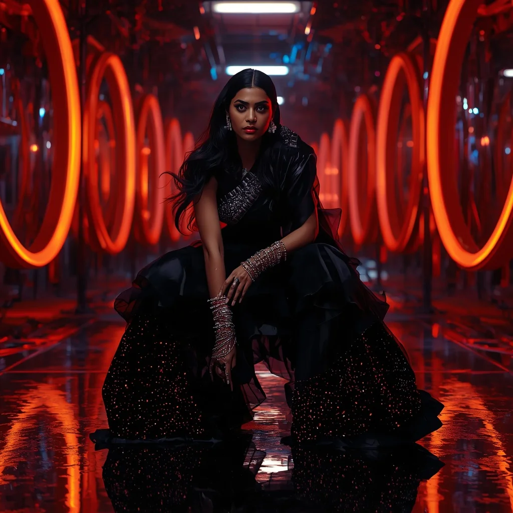 Midnight Thunder Mirage Saree with RGB Orbit Nexus | New Chat Gpt Prompt Trend