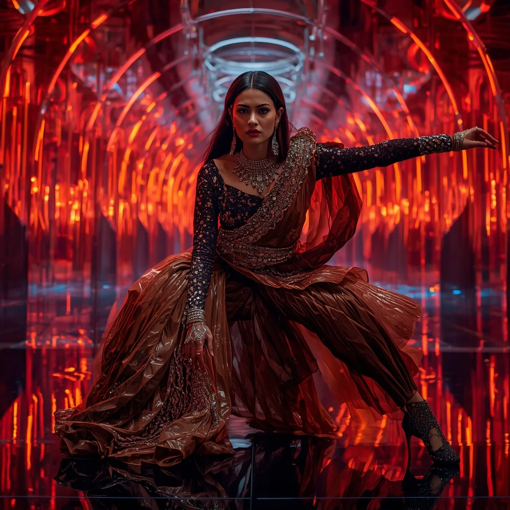 Midnight Thunder Mirage Saree with RGB Orbit Palace | Chat Gpt Prompt For Image Editing