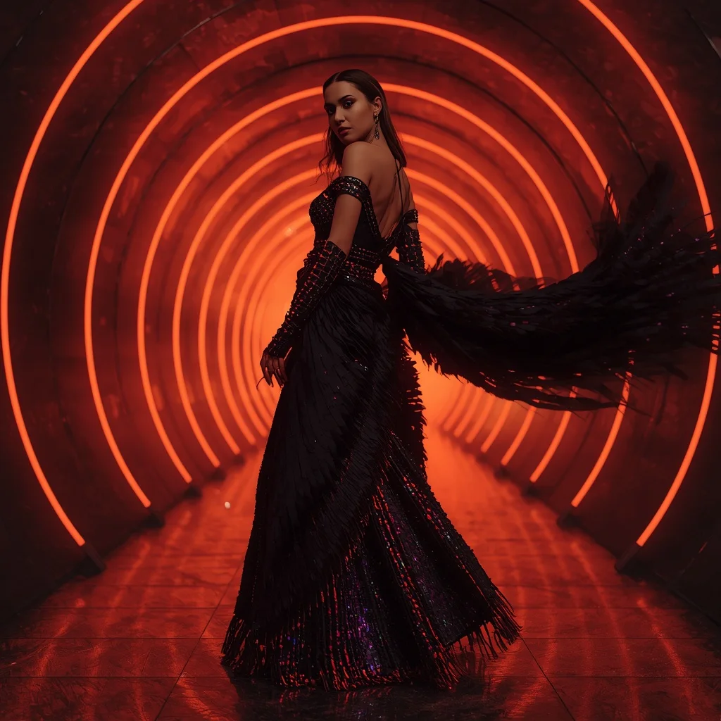 Midnight Volcanic Abyss Singularity Armor Saree with Holographic Plasma Engine Rift Corridor Core System | Instagram Photography Ai Prompt