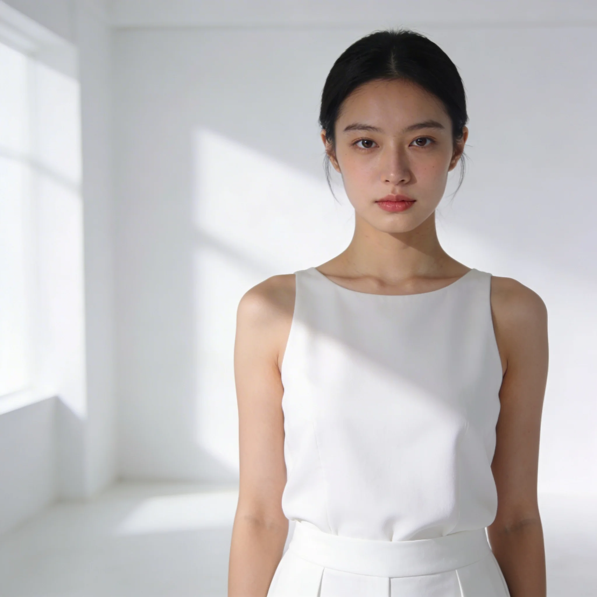 Minimal White Room Girl Portrait – Clean Viral Instagram Look | Free Prompt Collection