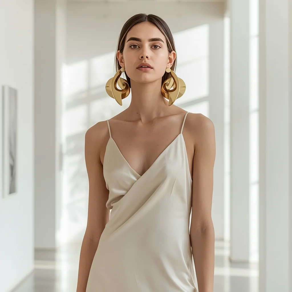 Minimalist Silk and Sculptural Gold | Beautiful Woman Ai Prompt