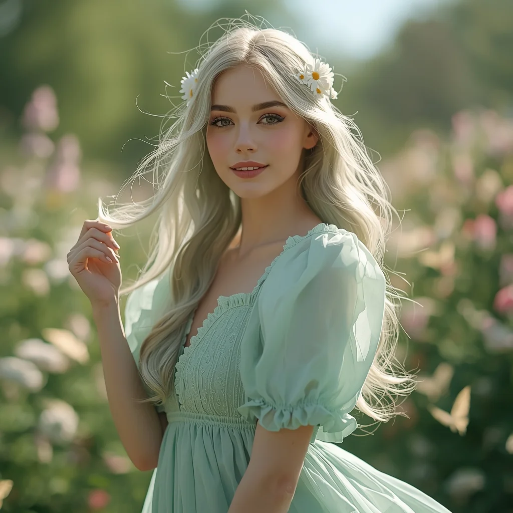 Mint Green Spring Garden Whimsy | Ultra Realistic Ai Prompt