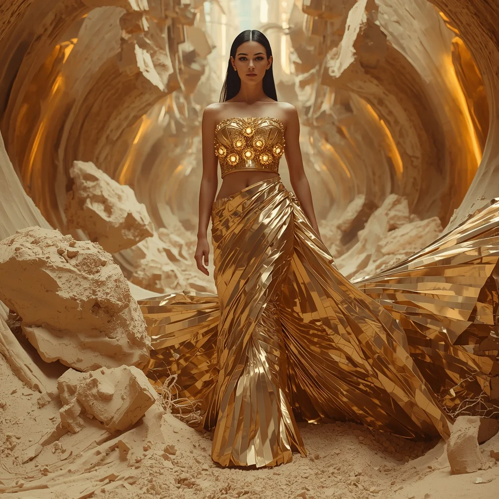 Mirror Sand Avalanche Saree with Gravity Collapse Dunes | Prompt For Gemini AI Girl Style Trending Indian